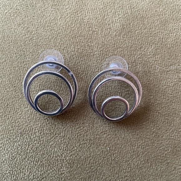 Triple Circle Silver Earrings - Picture 2 of 5
